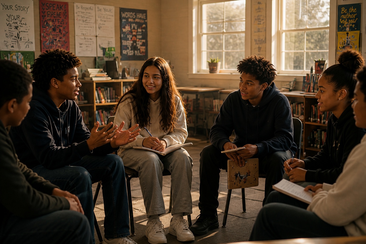 Students sitting in a circle for a group discussion